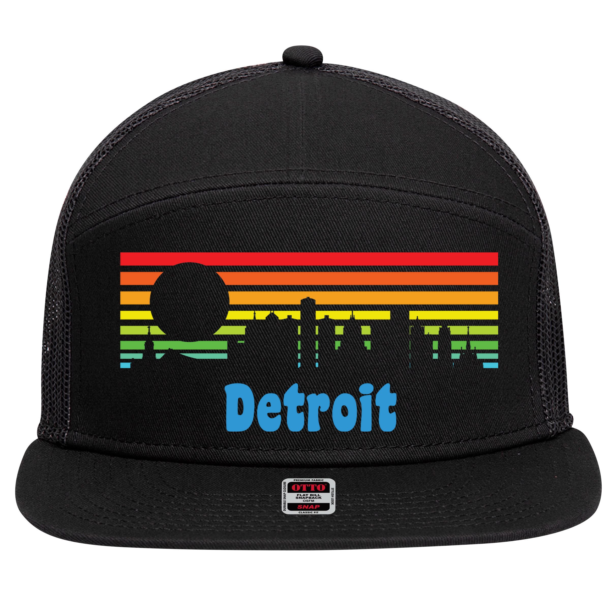 Detroit Retro Skyline 7 Panel Mesh Trucker Snapback Hat