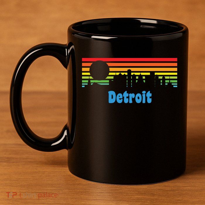 Detroit Retro Skyline 11oz C Handle Ceramic Mug
