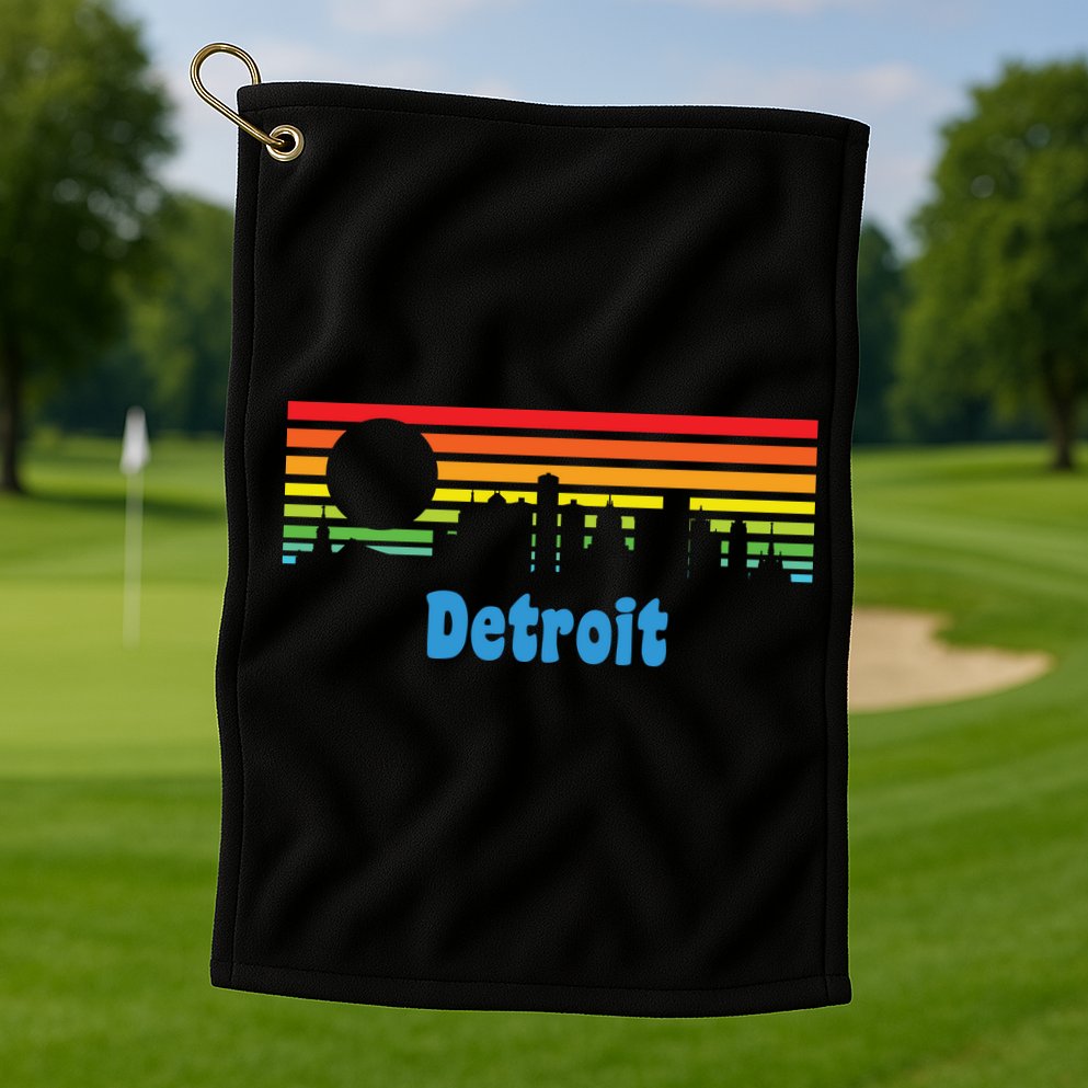 Detroit Retro Skyline Golf Towel