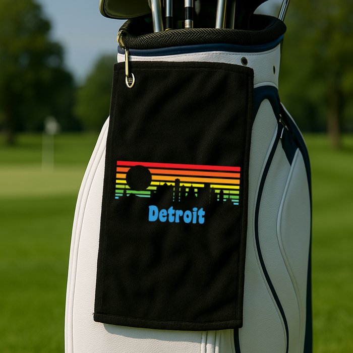 Detroit Retro Skyline Golf Towel