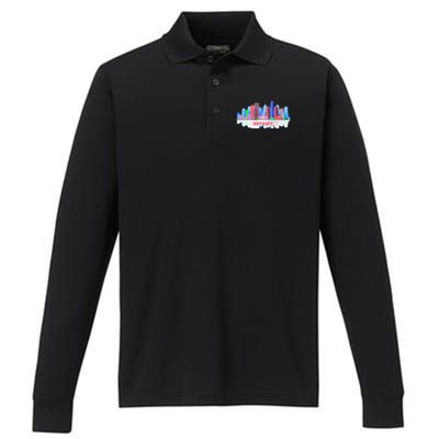 Detroit Skyline Abstract Performance Long Sleeve Polo