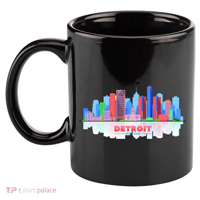 Detroit Skyline Abstract 11oz C Handle Ceramic Mug