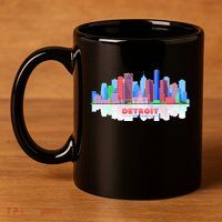 Detroit Skyline Abstract 11oz C Handle Ceramic Mug