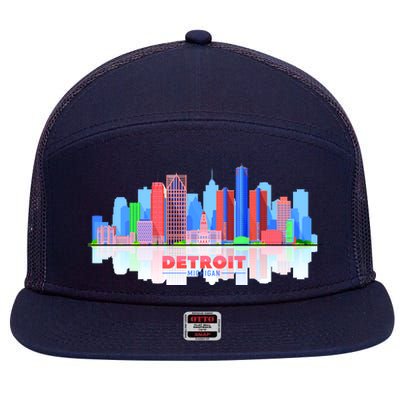 Detroit Skyline Abstract 7 Panel Mesh Trucker Snapback Hat