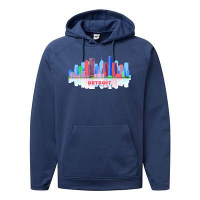 Detroit Skyline Abstract Performance Fleece Hoodie