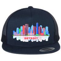 Detroit Skyline Abstract Flat Bill Trucker Hat