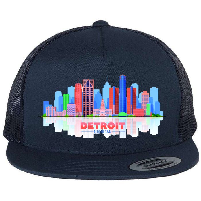 Detroit Skyline Abstract Flat Bill Trucker Hat