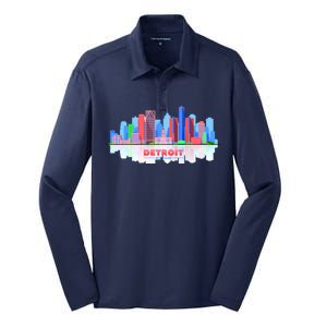 Detroit Skyline Abstract Silk Touch Performance Long Sleeve Polo