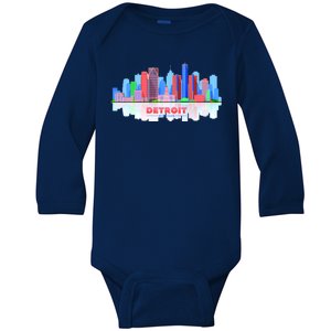 Detroit Skyline Abstract Baby Long Sleeve Bodysuit