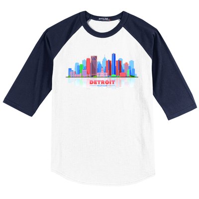 Detroit Skyline Abstract Baseball Sleeve Shirt