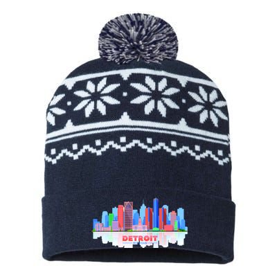 Detroit Skyline Abstract USA-Made Snowflake Beanie