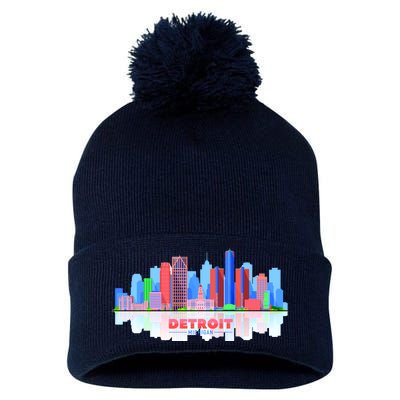 Detroit Skyline Abstract Pom Pom 12in Knit Beanie