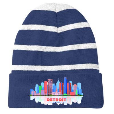 Detroit Skyline Abstract Striped Beanie with Solid Band