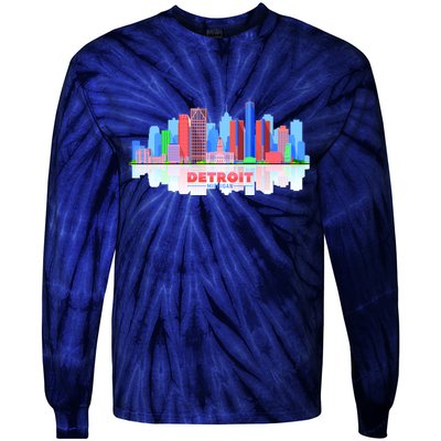 Detroit Skyline Abstract Tie-Dye Long Sleeve Shirt