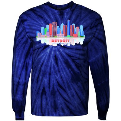 Detroit Skyline Abstract Tie-Dye Long Sleeve Shirt