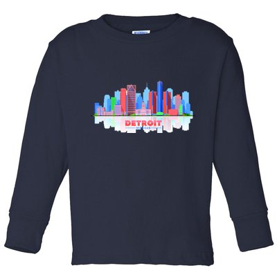 Detroit Skyline Abstract Toddler Long Sleeve Shirt