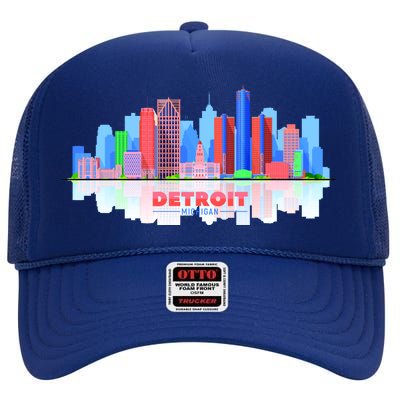 Detroit Skyline Abstract High Crown Mesh Back Trucker Hat