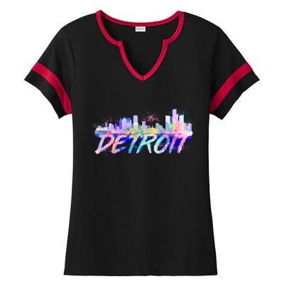 Detroit Skyline Paint Ladies Halftime Notch Neck Tee