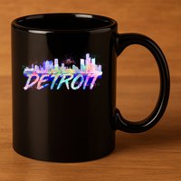 Detroit Skyline Paint 11oz C Handle Ceramic Mug