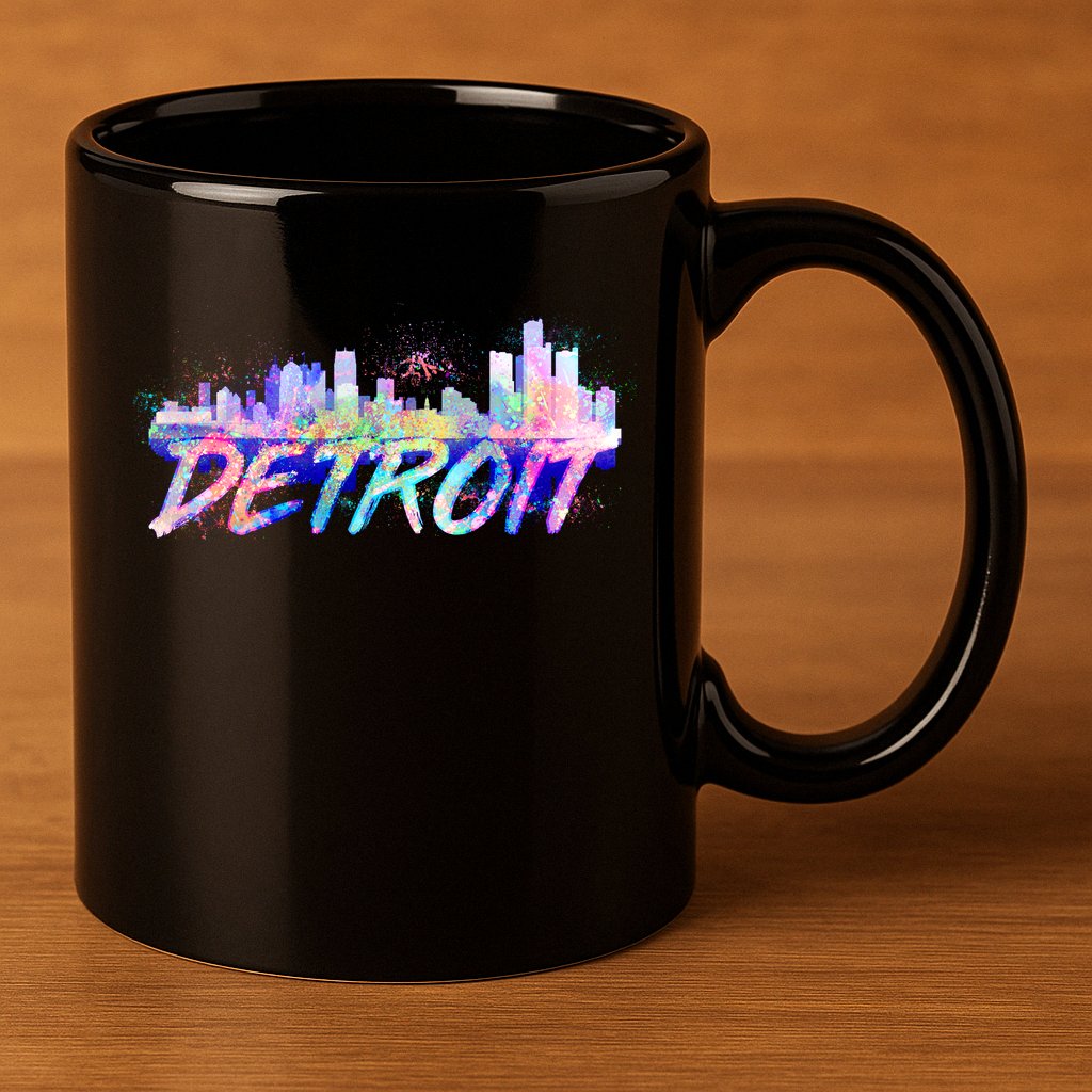 Detroit Skyline Paint 11oz C Handle Ceramic Mug