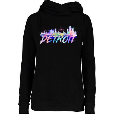 Detroit Skyline Paint Womens Funnel Neck Pullover Hood