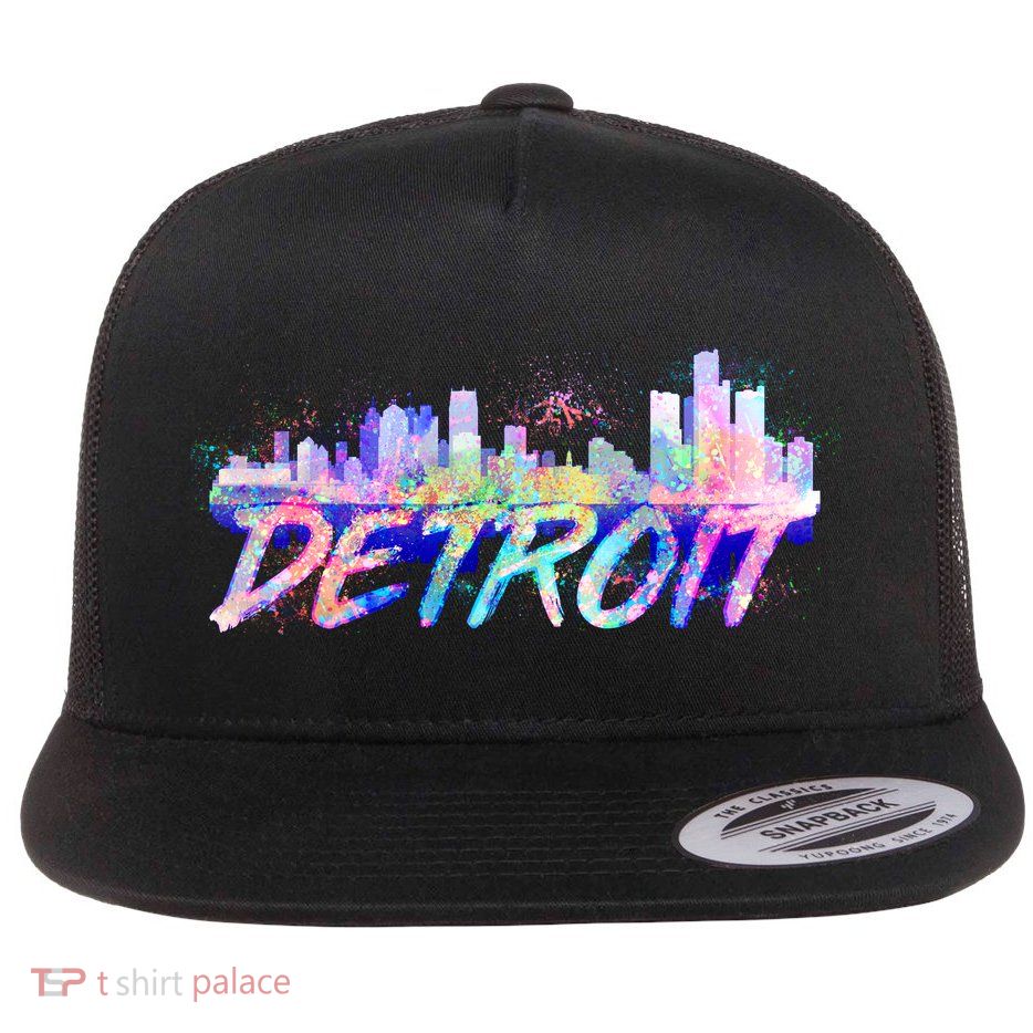 Detroit Skyline Paint Flat Bill Trucker Hat