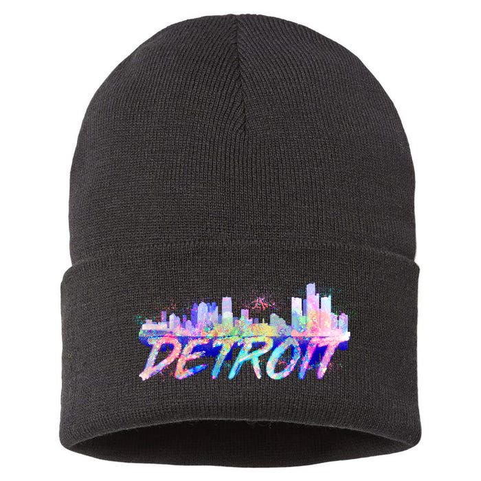 Detroit Skyline Paint Sustainable Knit Beanie