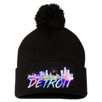 Detroit Skyline Paint Pom Pom 12in Knit Beanie