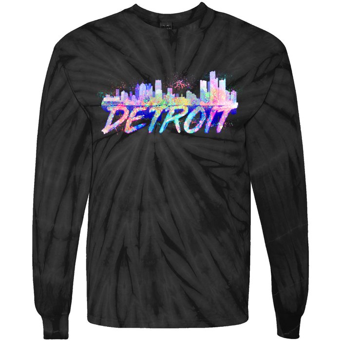 Detroit Skyline Paint Tie-Dye Long Sleeve Shirt