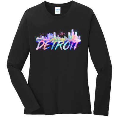 Detroit Skyline Paint Ladies Long Sleeve Shirt