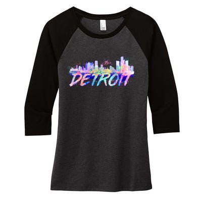 Detroit Skyline Paint Women's Tri-Blend 3/4-Sleeve Raglan Shirt