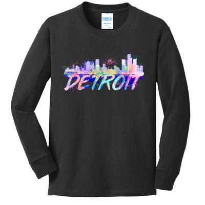 Detroit Skyline Paint Kids Long Sleeve Shirt