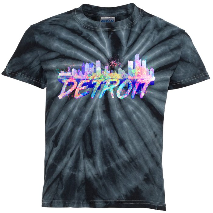 Detroit Skyline Paint Kids Tie-Dye T-Shirt