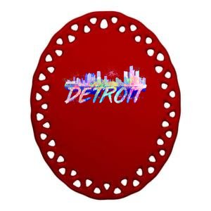 Detroit Skyline Paint Ceramic Oval Ornament