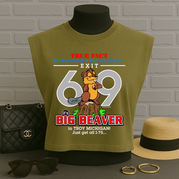 Detroit True Fact Big Beaver Exit 69 Garment-Dyed Women's Muscle Tee