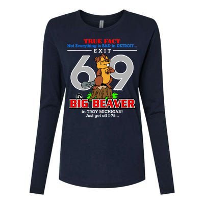 Detroit True Fact Big Beaver Exit 69 Womens Cotton Relaxed Long Sleeve T-Shirt