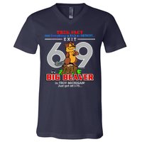 Detroit True Fact Big Beaver Exit 69 V-Neck T-Shirt