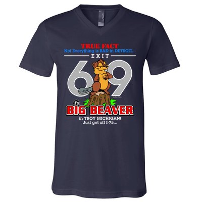 Detroit True Fact Big Beaver Exit 69 V-Neck T-Shirt