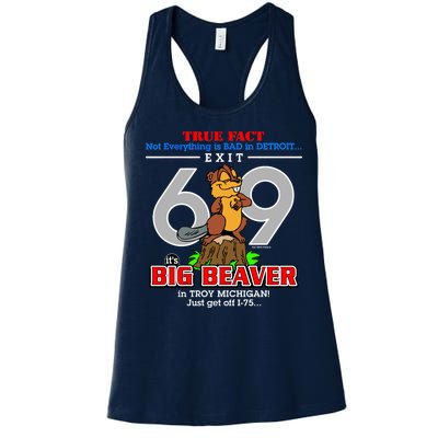 Detroit True Fact Big Beaver Exit 69 Women's Racerback Tank