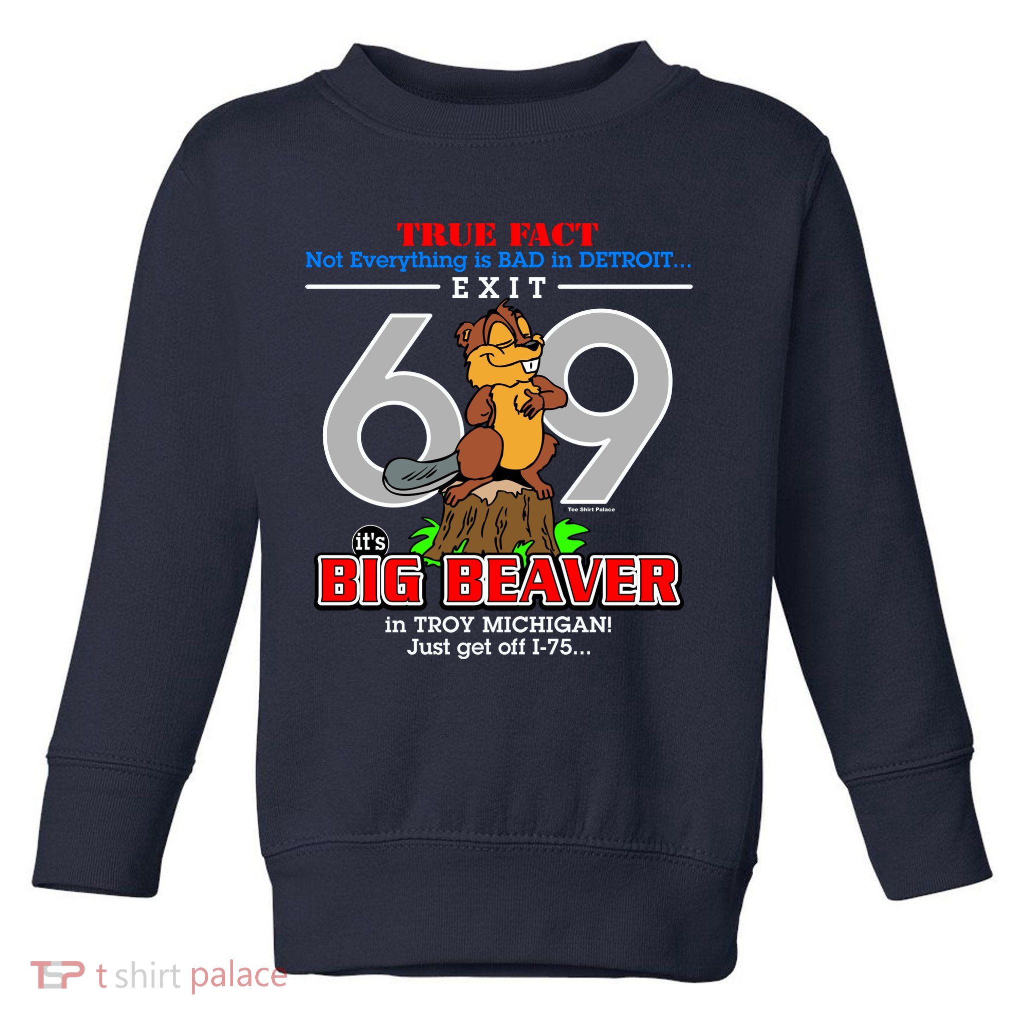 Detroit True Fact Big Beaver Exit 69 Toddler Sweatshirt