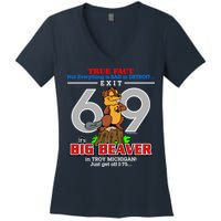 Detroit True Fact Big Beaver Exit 69 Women's V-Neck T-Shirt