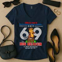 Detroit True Fact Big Beaver Exit 69 Women's V-Neck T-Shirt