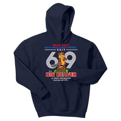 Detroit True Fact Big Beaver Exit 69 Kids Hoodie