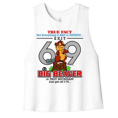 Detroit True Fact Big Beaver Exit 69 Women's Racerback Cropped Tank