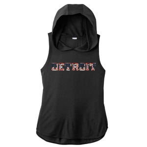 Detroit USA FLAG Grunge Ladies PosiCharge Tri-Blend Wicking Draft Hoodie Tank