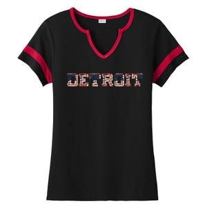 Detroit USA FLAG Grunge Ladies Halftime Notch Neck Tee