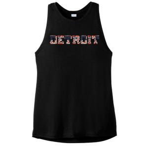 Detroit USA FLAG Grunge Ladies PosiCharge Tri-Blend Wicking Tank