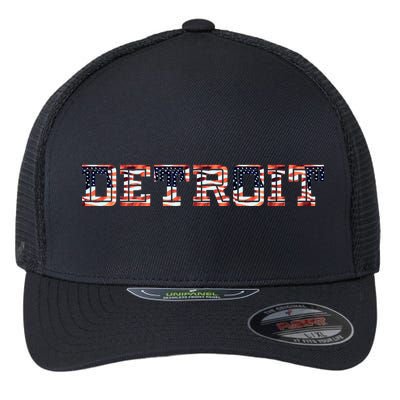 Detroit USA FLAG Grunge Flexfit Unipanel Trucker Cap