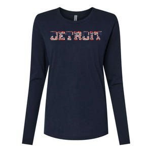 Detroit USA FLAG Grunge Womens Cotton Relaxed Long Sleeve T-Shirt