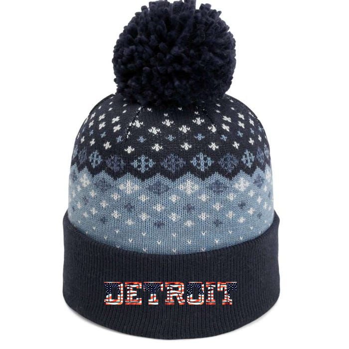 Detroit USA FLAG Grunge The Baniff Cuffed Pom Beanie